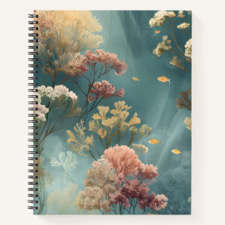 Cuaderno en espiral botánico submarino pastel