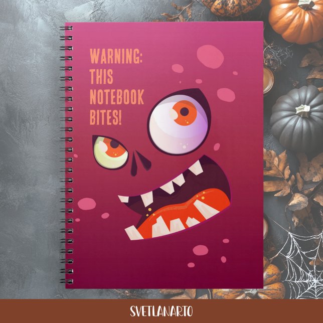 Cuaderno en espiral con cara de zombie con ojos to (Frontal view)