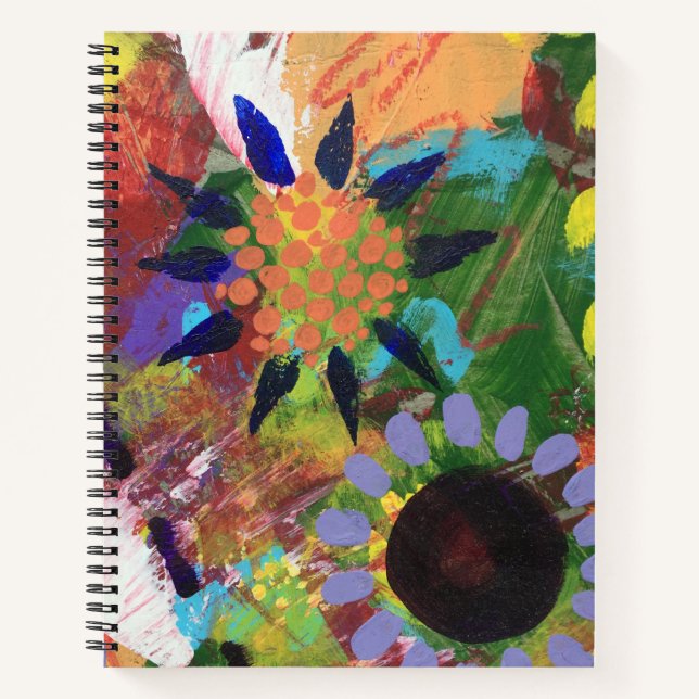 Cuaderno en espiral con diseño de flores abstracta (Anverso)
