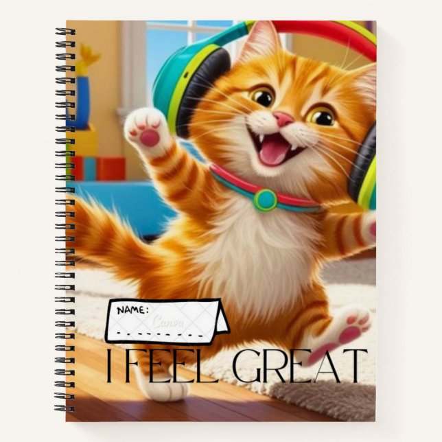 Cuaderno en espiral con lindo diseño gato. (Anverso)