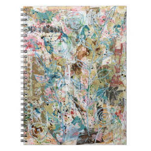 Cuaderno en espiral con obra de arte floral de med