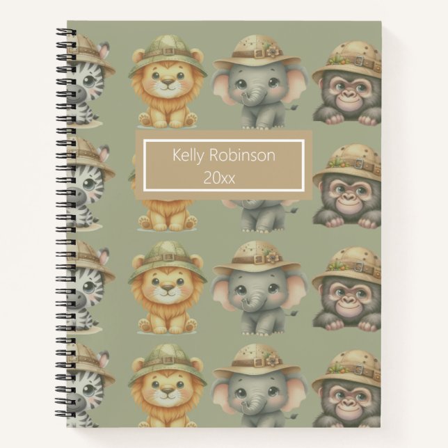 Cuaderno en espiral con patrón de animales de safa (Anverso)