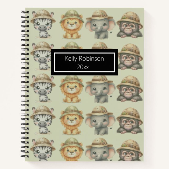 Cuaderno en espiral con patrón de animales de safa (Anverso)
