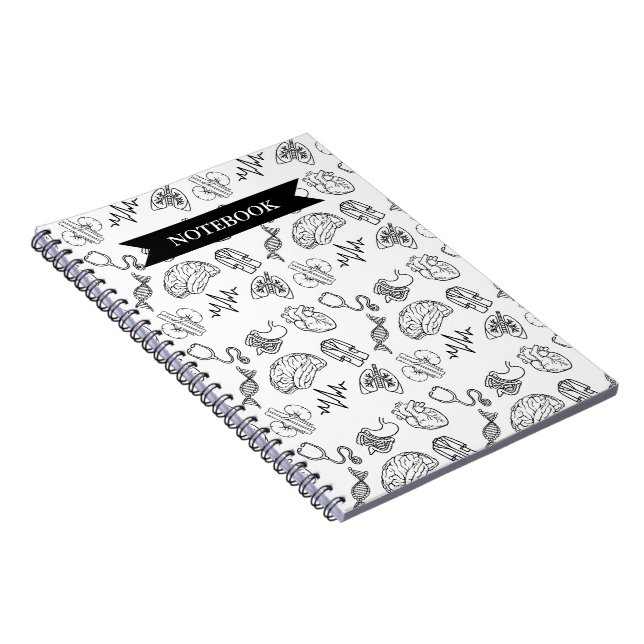 Cuaderno en espiral con patrón de garabatos médico (Lado Derecho)
