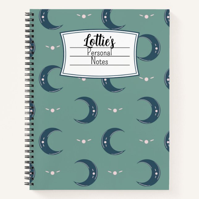 Cuaderno en espiral con patrón de luna personaliza (Anverso)