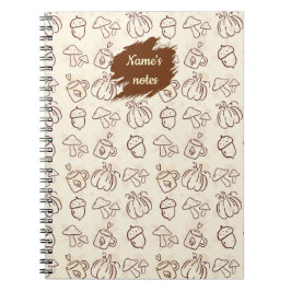 Cuaderno en espiral con patrón de otoño y nombre p