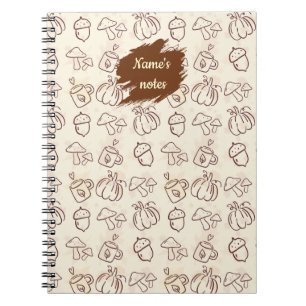 Cuaderno en espiral con patrón de otoño y nombre p