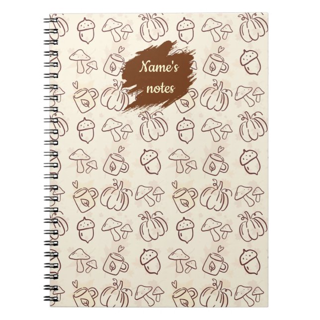 Cuaderno en espiral con patrón de otoño y nombre p (Frente)