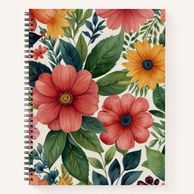 Cuaderno en espiral con tema de flores (Anverso)