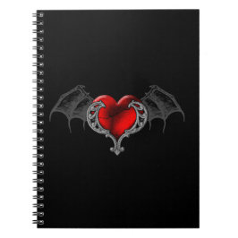 Cuaderno en espiral corazón gótico con alas de mur