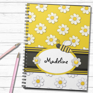 Cuaderno en espiral de abeja margarita amarilla