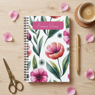 Cuaderno en espiral de acuarela floral rosa person