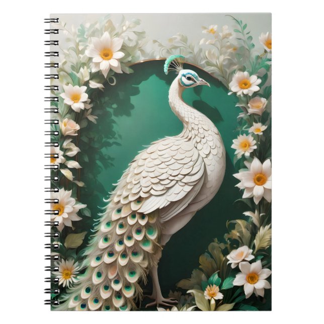 Cuaderno en espiral de acuarela "Pavo Real Blanco  (Frente)