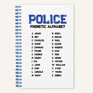 Cuaderno en espiral de alfabeto fonético de policí