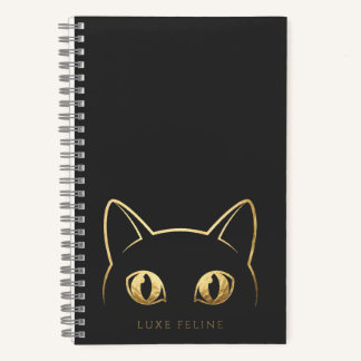 Cuaderno en espiral de arte de línea de gato dorad