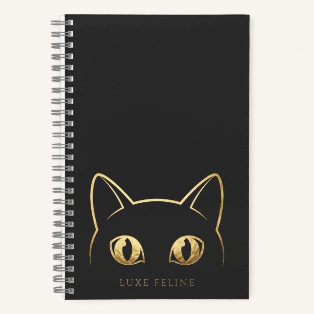 Cuaderno en espiral de arte de línea de gato dorad (Anverso)