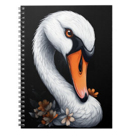 Cuaderno en espiral de arte floral "Cisne agraciad