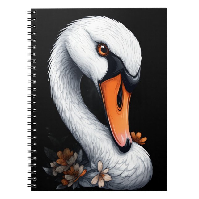 Cuaderno en espiral de arte floral "Cisne agraciad (Frente)