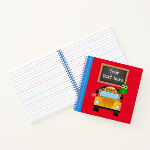 Cuaderno en espiral de autobús escolar y búho