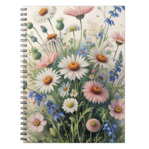 Cuaderno en espiral de botánica de flores silvestr
