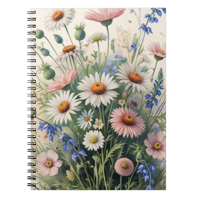 Cuaderno en espiral de botánica de flores silvestr (Frente)