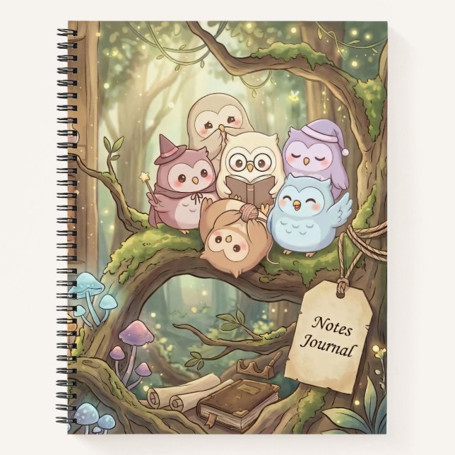 Cuaderno en espiral de búhos del bosque (Anverso)