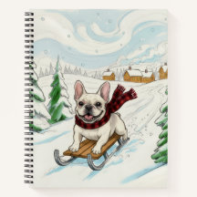 Cuaderno en espiral de Bulldog Francés en trineo