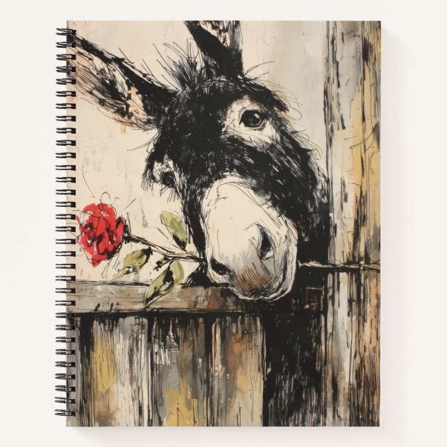 Cuaderno en espiral de burro curioso con rosa (Anverso)