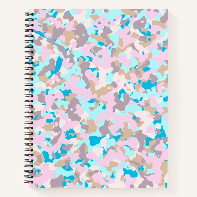 Cuaderno en espiral de camuflaje azul y rosa (Anverso)