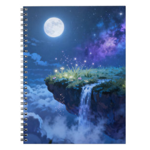 Cuaderno en espiral de cascada bajo la luz de la l