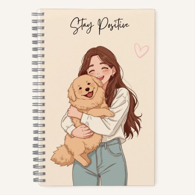 Cuaderno en espiral de chica abrazando perro manté (Anverso)