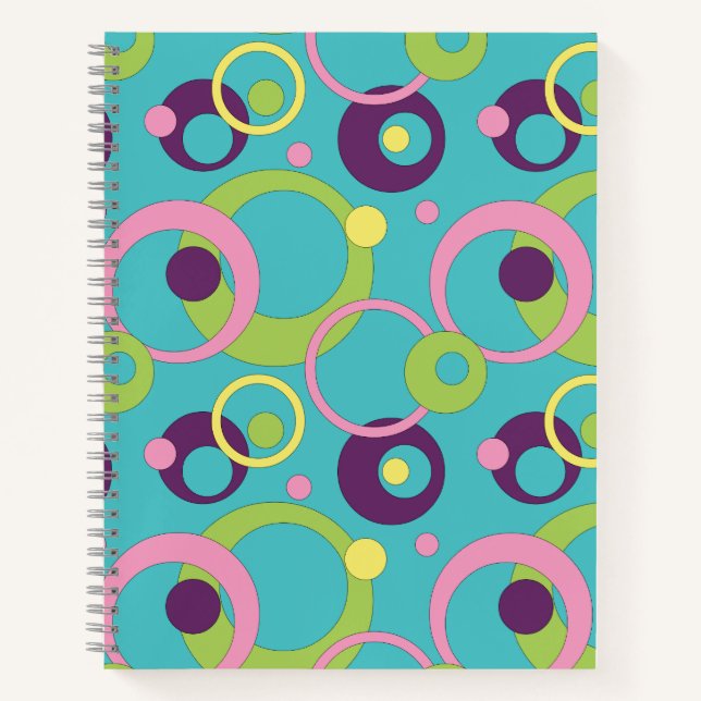 Cuaderno en espiral de círculos azules funky (Anverso)