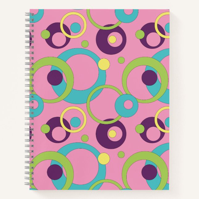 Cuaderno en espiral de círculos rosas funky (Anverso)
