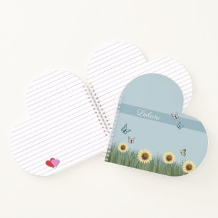 Cuaderno en espiral de corazón de mariposa girasol