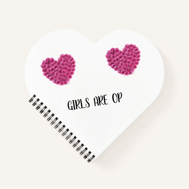 Cuaderno en espiral de corazón rosa de Chicas OP (Anverso)