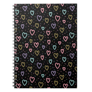 Cuaderno en espiral de corazones de color negro li