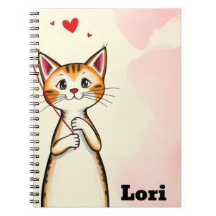 Cuaderno en espiral de corazones rojos de gato lin