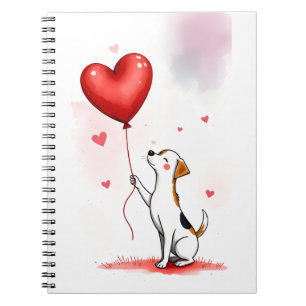 Cuaderno en espiral de corazones rojos de perro li