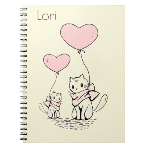 Cuaderno en espiral de corazones rosados de gato l