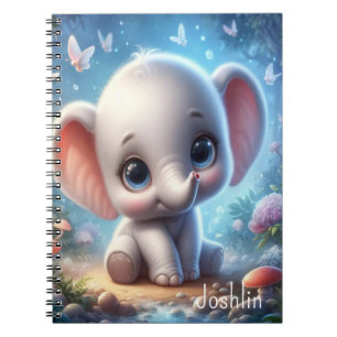 Cuaderno en espiral de elefante blanco bebé lindo