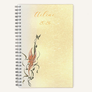 Cuaderno en espiral de elegante vid floral dorada 