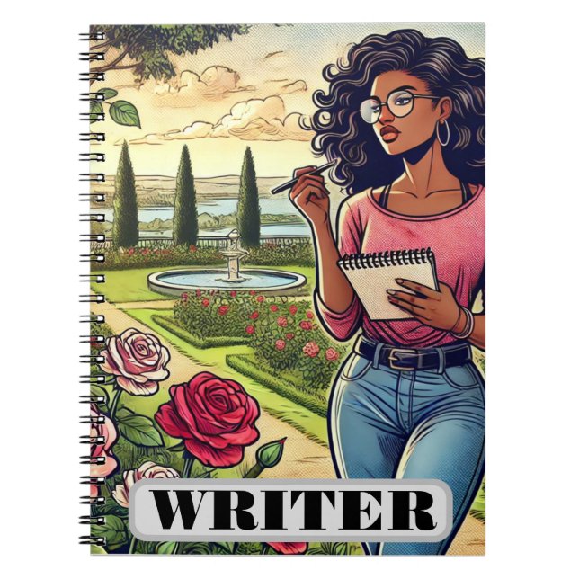 Cuaderno en espiral de escritores en jardín de ros (Frente)