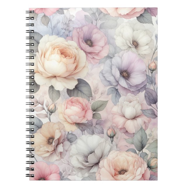 Cuaderno en espiral de flores de rosa elegantes (Frente)