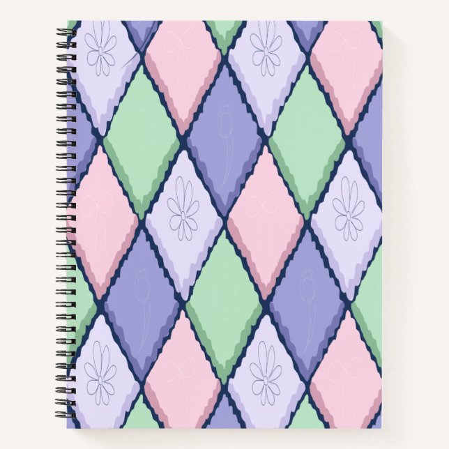 Cuaderno en espiral de flores Harlequin pastel (Anverso)