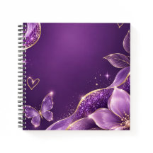 Cuaderno en espiral de flores moradas con purpurin