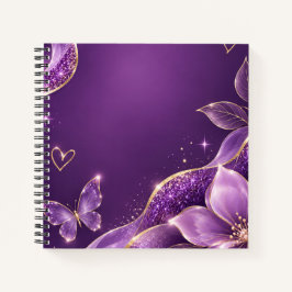 Cuaderno en espiral de flores moradas con purpurin