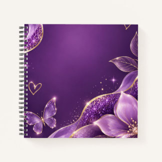 Cuaderno en espiral de flores moradas con purpurin