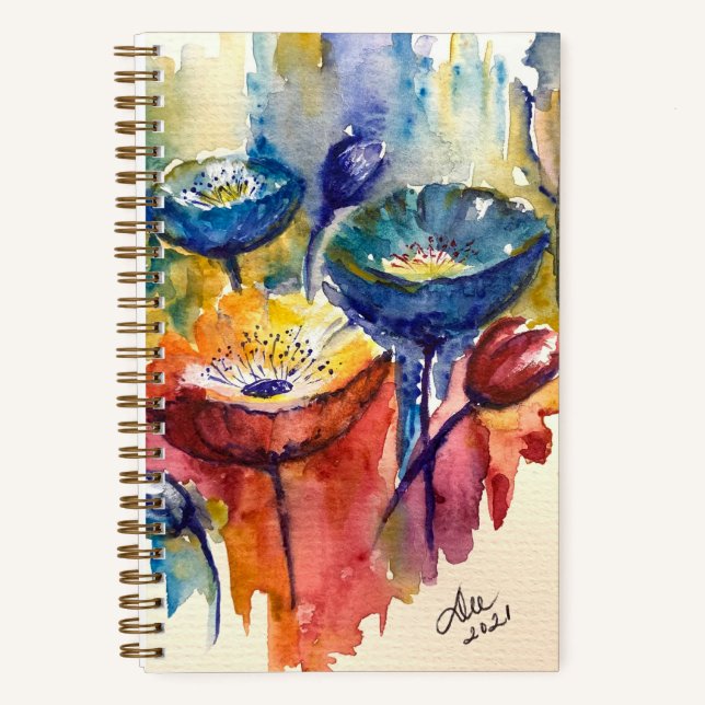 Cuaderno en espiral de flores primarias (Anverso)