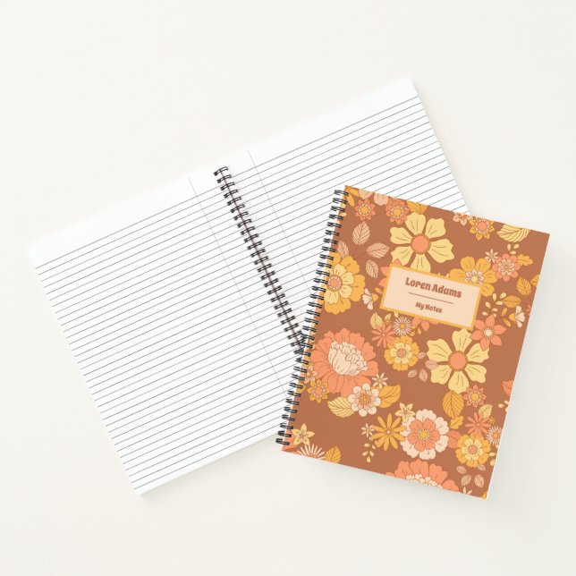 Cuaderno en espiral de flores retro (Interior)