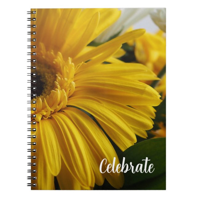 Cuaderno en espiral de foto celebrar floral amaril (Frente)